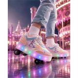Rimex Kız Çocuk 4 Tekerlekli LED Işıklı Patenli Ayakkabı | Boa Döner Bağcık | Kanatlı Roller Sneaker | Max Ağırlık 60 Kg/ Kanatlı - Pudra - 29 - 37