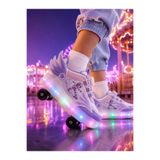 rimex sport wear Kız Çocuk 4 Tekerlekli LED Işıklı Patenli Ayakkabı | BOA Döner Bağcık | Kanatlı Roller Sneaker | MAX AĞIRLIK 60 KG/ KANATLI
