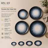 Rinart Porselen Valencia Galaksi 4'lü Sunum ve Servis Tabak Seti 19,23,25,27 cm - Lacivert - Beyaz