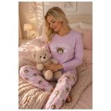 rindahomewear KADIN AYICIK BASKILI SÜPREM UZUN KOL PİJAMA TAKIMI