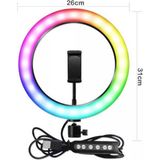 Ring Light LED Renkli Işık Halkası Rgb-26 Işıklı Tripod Telefon Tutucu - Beyaz