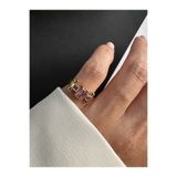 ringbox Gold Pembe Taşlı Dörtgen Model Serçe Parmak Yüzüğü