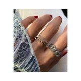 ringbox Gümüş Renk Taşlı Iki Sıra Kare Yüzük