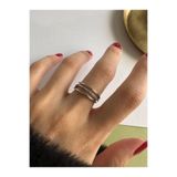 ringbox Gümüş Renkli Zirkon Taşlı Üç Sıra Kadın Yüzük