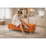 Ringo 12 cm Ahşap Ayaklı Puf Benç Giyinme Odası ,antre,salon 120 cm Uzun Puf Welsoft Kuzu Kumaş - Turuncu