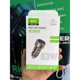 Rio Araç Şarjmatik Hem Usb-A 18W Hemde Type-C 65W Çıkışlı Araç Çakmaklık Girişli Hızlı Şarj - Siyah