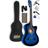 Rio Kesik Kasa Mavi Klasik Gitar 4/4 Tam Boy Kılıf Pena Sticker