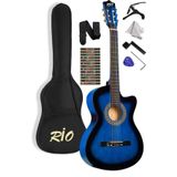 Rio Kesik Kasa Mavi Klasik Gitar 4/4 Tam Boy Kılıf Stant Pena Sticker