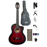 Rio Kırmızı Klasik Gitar Kesik Kasa Sap Ayarlı 4/4 Tam Boy Kılıf Kapo Pena ve Penalık Sticker Çevirici