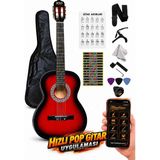 Rio Klasik Gitar Seti Sap Ayarlı 4-4 Tamboy Kıııf Askı Kapo Sticker Pena Penalık Silme Bezi L Anahtarı ve Ders Uygulaması - Kırmızı