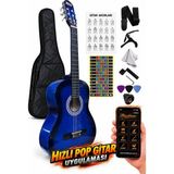 Rio Klasik Gitar Seti Sap Ayarlı 4-4 Tamboy Kıııf Askı Kapo Sticker Pena Penalık Silme Bezi L Anahtarı Ve Ders Uygulaması - Mavi