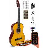 Rio Klasik Gitar Seti Sap Ayarlı 4-4 Tamboy Kıııf Askı Kapo Sticker Pena Penalık Silme Bezi L Anahtarı ve Ders Uygulaması - Turuncu