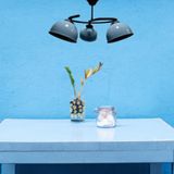 RİOLİGHT RETRO,RUSTİK,VİNTAGE SİYAH GÖVDE MAVİ BAŞLIK 3XE27 DUYLU METAL SARKIT AVİZE