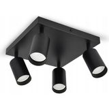 Riolight Riolıght Modern Siyah Gövde Hareketli Başlık 4XGU10 Kare Taban LED Spot LED Avize (Ampul Dahil) - Ahşap