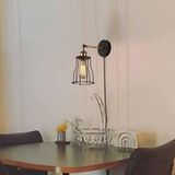Riolight Vintage1,rustik1,retro1 Siyah Kafes 1xe27 Duylu Kablolu Fişli Anahtarlı Metal Duvar Aplik