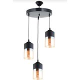 Riolight vintage,retro,rustik 3XE27 siyah metal gövde cam sarkıt avize çap:30cm