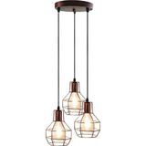 Riolight Vintage,retro,rustik Bakır Fırçalı Patine 3XE27 Kafes Metal Sarkıt Avize Taban ÇAP:30CM - Ahşap