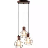 RİOLİGHT VİNTAGE,RETRO,RUSTİK BAKIR FIRÇALI PATİNE 3XE27 KAFES METAL SARKIT AVİZE TABAN ÇAP:30CM