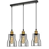Riolight Vintage,retro,rustik,antik Siyah Kafes Masa Üstü 3XE27 Metal Sarkıt Avize UZUNLUK:60CM