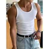 Riowela Erkek Kolsuz Atlet Halter Yaka Pamuklu Tshirt Rahat Kullanım 2XL Beyaz