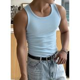 Riowela Erkek Tshirt Kolsuz Atlet Halter Yaka Likralı Pamuklu - Bebek Mavisi - XL
