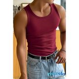 Riowela Erkek Tshirt Kolsuz Atlet Halter Yaka Likralı Pamuklu - Bordo - XL