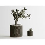 Rippled Dekoratif Saksı - Kahverengi Modern Çizgili Bitki Saksısı 14 cm - 155x155x140mm