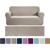 Riseler Streç Lastikli Esnek Yikanabilir Kare Desen 3 Kişilik Koltuk Örtüsü Koltuk Kılıfı - 180 x 230 cm - Vizon