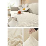 riselerhome 3 Kişilik Lastikli Koltuk Örtüsü Yıkanabilir Jakar Çizgili Desen ile Şık Görünüm - Bej - 180 x 230 cm