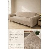 riselerhome Bohem Desen Jakarlı 3 Kişilik Kanepe Örtüsü | Lastikli Koltuk Örtüsü |çekyat Örtüsü| Koltuk Kılıfı - 180 x 230 cm - Vizon
