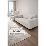 riselerhome Jakarlı 3 3 1 1 Taş-gri Lastikli Kanepe Örtüsü | Lastikli Koltuk Örtüsü | koltuk kılıfı Takımı