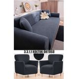riselerhome Jakarlı Tuğla Desen Streç Lastikli Koltuk Örtüsü Takımı 3 3 1 1 Esnek Kanepe Çekyat Kılıfı - 180 x 230 cm - Antrasit