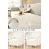 riselerhome Jakarlı Tuğla Desen Streç Lastikli Koltuk Örtüsü Takımı 3 3 1 1 Esnek Kanepe Çekyat Kılıfı - 180 x 230 cm - Krem