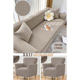 riselerhome Jakarlı Tuğla Desen Streç Lastikli Koltuk Örtüsü Takımı 3 3 1 1 Esnek Kanepe Çekyat Kılıfı - 180 x 230 cm - Vizon
