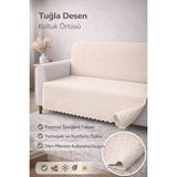 riselerhome Kaymaz Süngerli Koltuk Örtüsü 160X205 Tuğla Desenli 4 Mevsim Kullanışlı Makinede Yıkanabilir - 160 x 205 cm - Krem