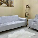 riselerhome Parlak Kadife 3+3+1+1 Lastikli Kanepe Örtüsü | Lastikli Koltuk Örtüsü | Koltuk Kılıfı Takımı - 180 x 230 cm - Gri