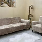 riselerhome Parlak Kadife Lastikli Koltuk Kılıfı Takımı Sütlü Kahve 180 x 230 cm Yumuşak Kumaş