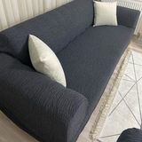 riselerhome Riselerhome Jakarlı 3 Kişilik Lastikli Gri Koltuk Kılıfı Çekyat Koltuk Örtüsü Streç Esnek Kanepe Kılıfı Düz Desen - 180 x 230 cm - Antrasit