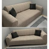 riselerhome Riselerhome Jakarlı 3 Kişilik Lastikli Gri Koltuk Kılıfı Çekyat Koltuk Örtüsü Streç Esnek Kanepe Kılıfı Düz Desen - 180 x 230 cm - Vizon