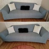 riselerhome Riselerhome Jakarlı 3 Kişilik Lastikli Gri Koltuk Kılıfı Çekyat Koltuk Örtüsü Streç Esnek Kanepe Kılıfı Düz Desen - 180 x 230 cm