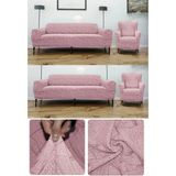 Riselerhome Streç Lastikli Pamuklu Sehra Desen 3+3+1+1 Jakarlı Koltuk Örtüsü - Pembe - 180 x 230 cm