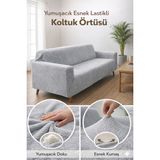 riselerhome Yumuşacık Welsoft Lastikli 3 Kişilik Koltuk Örtüsü Kaymaz Esnek ve Yıkanabilir Koltuk Kılıfı - 180 x 230 cm - Gri