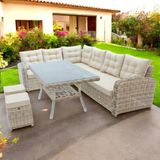 Riserva | Rehome Rattan 2 Puflu Bahçe Köşe Takımı | 606 - 200x260 - Krem