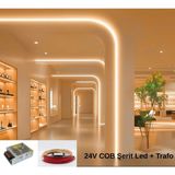 RISHANG Cob Şerit LED 24V ve Metal Trafo Kiti – 5 Metre Set - Metrede 480 LED – Yüksek Crı > 90 – Noktasız Aydınlatma - 3000K - Gün Işığı