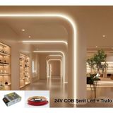 RISHANG Cob Şerit LED 24V ve Metal Trafo Kiti – 5 Metre Set - Metrede 480 LED – Yüksek Crı > 90 – Noktasız Aydınlatma - 4000K - Doğal Beyaz