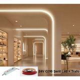 RISHANG Cob Şerit LED 24V ve Trafo Kiti – 5 Metre Set - Metrede 480 LED – Yüksek Crı > 90 – Noktasız Aydınlatma - 4000K - Doğal Beyaz