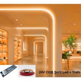 RISHANG Cob Şerit LED 24V ve Ultra Ince Trafo Kiti – 20 Metre Set - Metrede 480 LED – Yüksek Crı > 90 – Noktasız Aydınlatma - 2700K