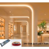 RISHANG Cob Şerit LED 24V ve Ultra Ince Trafo Kiti – 20 Metre Set - Metrede 480 LED – Yüksek Crı > 90 – Noktasız Aydınlatma - 3000K - Gün Işığı