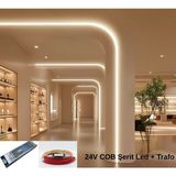 RISHANG Cob Şerit LED 24V ve Ultra Ince Trafo Kiti – 20 Metre Set - Metrede 480 LED – Yüksek Crı > 90 – Noktasız Aydınlatma - 4000K - Doğal Beyaz