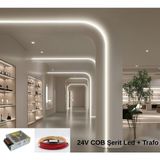RISHANG Rıshang Cob Şerit LED 24V ve Metal Trafo Kiti – 5 Metre Set - Metrede 480 LED – Yüksek Crı > 90 – Noktasız Aydınlatma - 6500K - Beyaz Işık
